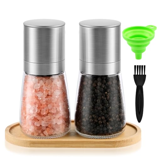 MINISOISO Gewürzmühle 5er, Salz und Pfeffer Mühlen Set aus Edelstahl, Pfeffermühle Salzmühle, Manuell Verstellbarem Gewürzmühlen Set Salz und Pfefferstreuer für Pfeffer,Salz, Gewürze