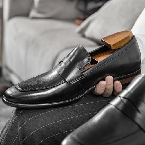 Men's Loafers Square Toe Genuine Leather Penny Oxford Loafer Shoes Slip Resistant Lightweight Flexible Wedding Walking Slip-on2