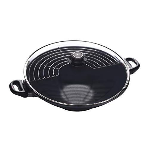 Swiss Diamond 14" (7 Qt) Nonstick Induction Wok HD Nonstick Diamond Coated Aluminum Wok, Includes Lid Dishwasher Safe and Oven Safe Grey