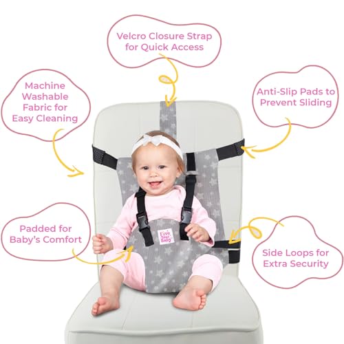 Image of Portable Chair Strap - Travel Dining Seat Cover for Babies & Toddlers | Portable Baby Chair for Travel | Compact, Foldable Baby Seat Cover - Grey