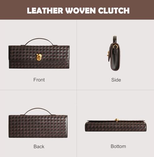 Image of Woven Clutch Purses for Women, Leather Evening Clutch, Handmade Woven Shoulder Bag Crossbody Bag