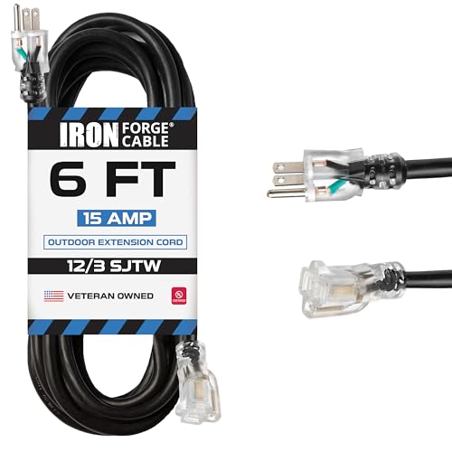 Iron Forge Cable 12 Gauge Outdoor Extension Cord 6 Ft, SJTW...