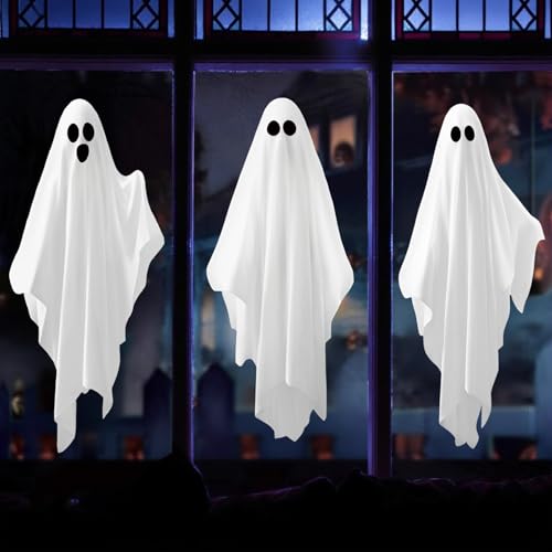 Jesiramoo Halloween Decorations Window Clings: 3 Extra Large Spooky Ghost Decal for Mirror Scary White Ghost Silhouette Window Cling Halloween Decor Indoor for Kids Home School Office