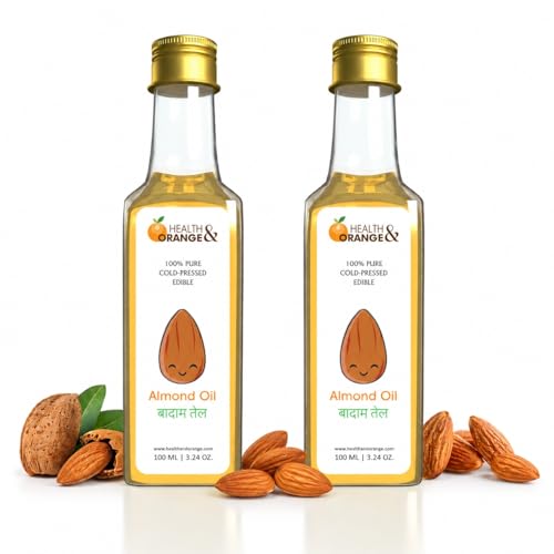 Image of H&O Sweet Almond Oil - 100% Pure Cold Pressed Edible Badam Tel - 200ml Glass Bottle - For Healthy Skin, Hair and Body