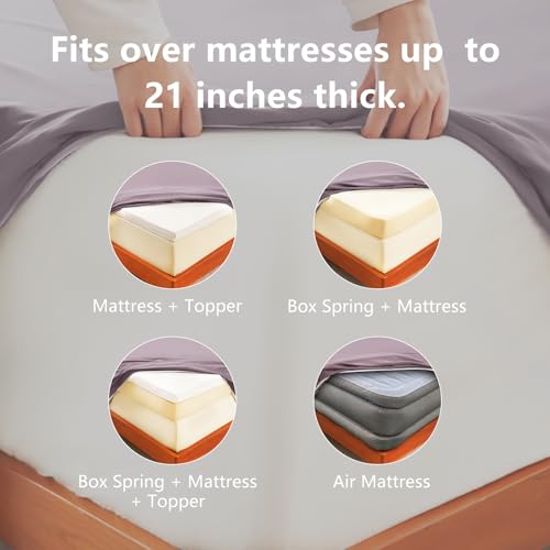 Image of CozyLux 6-Piece Cal King Sheet Set, Fits 18-21 Inch Mattresses, Oeko-TEX | 4 Pillowcases, 1 Flat Sheet and 1 Fitted Sheet with All-Around Elastic and 21-Inch Deep Pocket for a Secure Fit, Dusty Purple