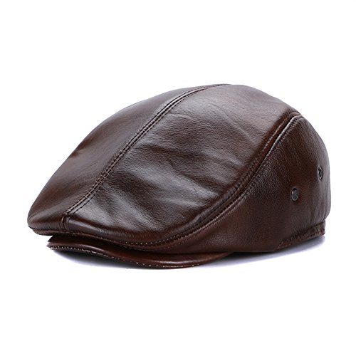 Sandy Ting Vintage Cowhide Leather Cabby Hat Newsboy Walking Driving Cap(Brown,X-Large)