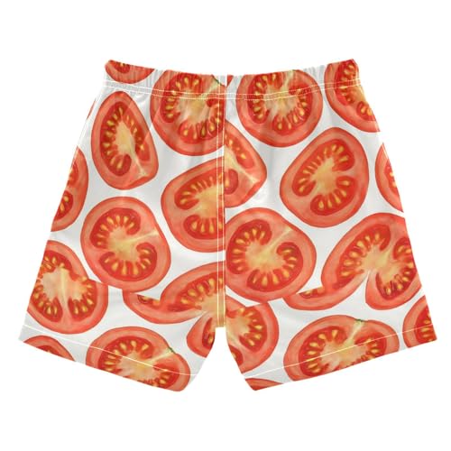 DOMIKING Tomato Slice Red Boys' Swimwear Quick Dry Swim Trunks with Pockets for Boys Beach Pool Adjustable Waist L2