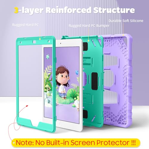Image of Fintie Kid-Friendly Case for iPad 9th / 8th / 7th Generation 10.2 Inch | Fully-Body Rugged Heavy Duty Shockproof Cover, Portrait & Landscape Viewing, Built-in Kickstand, for Girls /Boys, Purple /Green