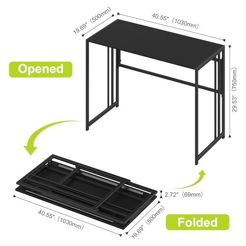 Image of Elephance 40 inch Folding Computer Desk No Assembly Needed Foldable Small Home Office Desk Study Writing Desk Gaming Table for Small Space