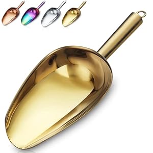 Gold Ice Cream Scoop, Premium Stainless Steel Biscuit Scoop, Fashion Ice Scoop, Sturdy Flour Scoop, Utility Candy Scoop, Dishwasher Safe (8 oz/9 Inches)