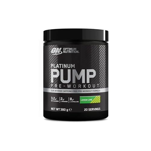 Optimum Nutrition ON Platinum Pump Pre-Workout, Intense Caffeine-Free Pre-Workout Food Supplement with Fruitflow, Beta-Alanine, L-Arginine, L-Citrulline, Lemon Lime Flavour, 20 Servings, 380 g