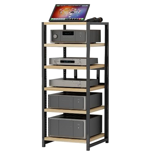 XingLi 6 Tiers AV Media Stand Corner Shelf, CD Rack Entertainment Stereo Component Organizer with Height Adjustable Wooden Shelf, for Home/Office/Theater,50x40x100cm