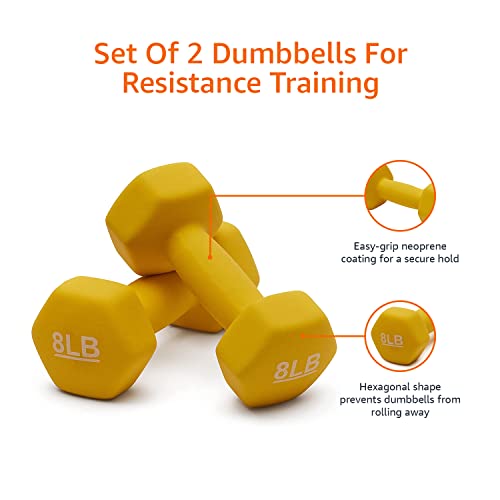 Amazon Basics Neoprene Hexagon Workout Dumbbell Hand Weight, 8-Pound, Yellow - Set Of 2 #TOP2