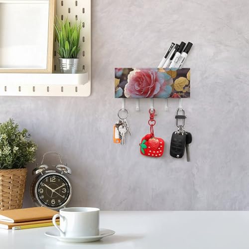Decoración de pasillo con soporte para llaves de rosas y flores silvestres 8