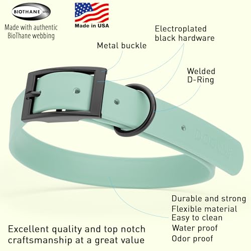 Image of Dogline Biothane Waterproof Dog Collar Strong Coated Nylon Webbing with Black Hardware Odor- Proof for Easy Care Easy to Clean High Performance Fits Small Medium or Large Dogs, Sage Green