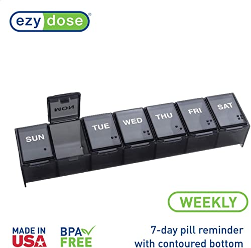 Image of EZY DOSE Weekly 7-Day Pill Organizer, X-Large Vitamin and Medicine Box, Spacious Compartments for Pills and Supplements, Durable Black Design, Easy-Open Lids, Perfect for Home and Travel Use