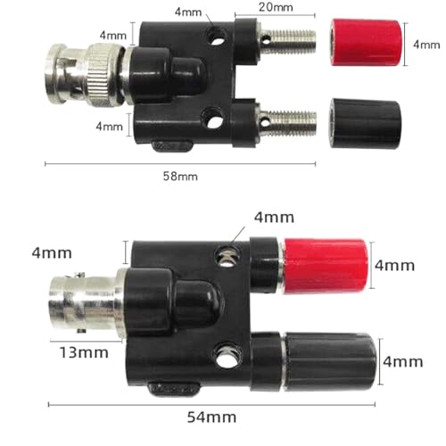 Adaptador BNC macho+hembra a doble banana 4mm, pack 4 miniatura 3