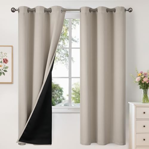 Image of YoungsTex Camel 100% Blackout Curtains 72 Inches Length for Bedroom, Short Thermal Insulated Window Drapes with Grommet Energy Saving Darkening for Living Room, 2 Panels, 42 X 72 Inch