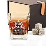 30th Birthday Gifts for Men, Vintage 1991 Whiskey Glass and Stones Funny 30 Birthday Gift for Dad, Husband, Son, Brother, 30th Anniversary Gift Ideas for Him, 30 Bday Decorations Party Favors