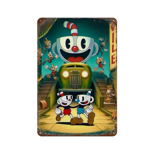 PDEWFCHX Cuphead - Póster de metal para decoración de pared, diseño moderno de bar, 30 x 20 cm