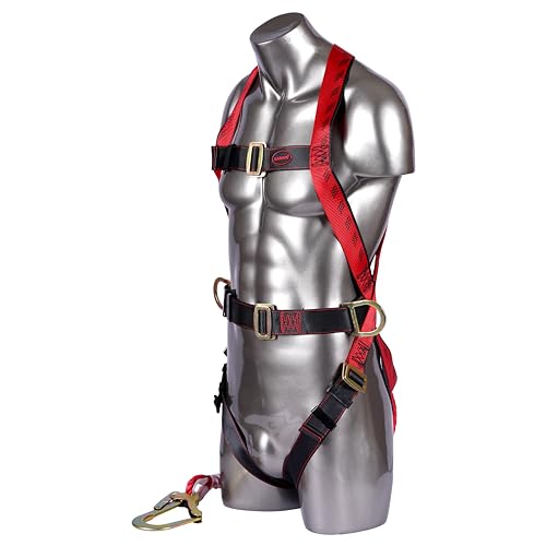 Image of KARAM Full Body Safety Harness (Class P) with Waist Belt for Fall Arrest & Work Positioning with Lanyard & Hook | Construction Harness & Fall Protection | PN17(PN206)(PP)(000 131)(2.0M)