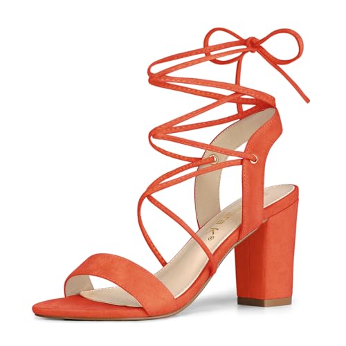 Allegra K Women's Lace Up Block High Heels Sandals