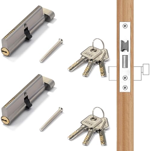 Satz mit 2 Knaufzylindern Gleichzeitige Verriegelung 90 mm 45/45 Schließzylinder Schloss Tür mit 6 Schlüsseln (90)