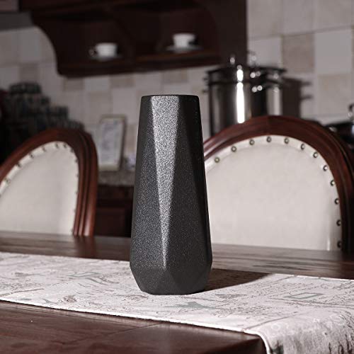 N/C Ceranee Geometric Ceramic Flower Vase For Modern Home Decoration, Frosted Porcelain Floral Vase, Black, 7.8In #TOP1