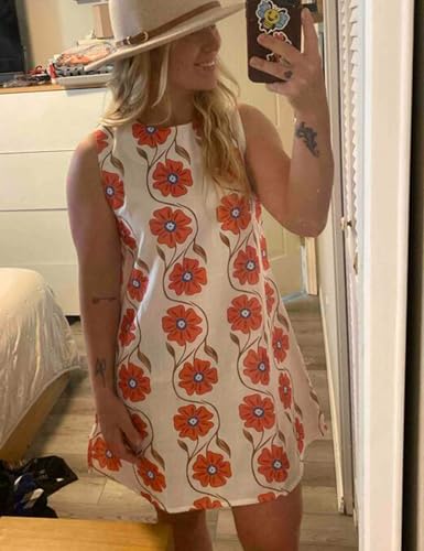 Image of Womens Summer Floral Print Mini Dress Romantic Sleeveless Shift Short Dress Vacation Fairy Dresses
