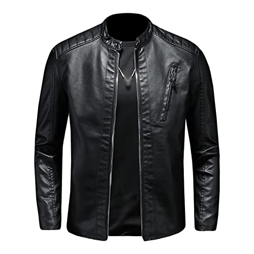 JEShifangjiusu Men'S Winter Thicken Coat Outwear Lightweight Military Parka Jacket Stand Collar Bomber Faux Leather Jacket