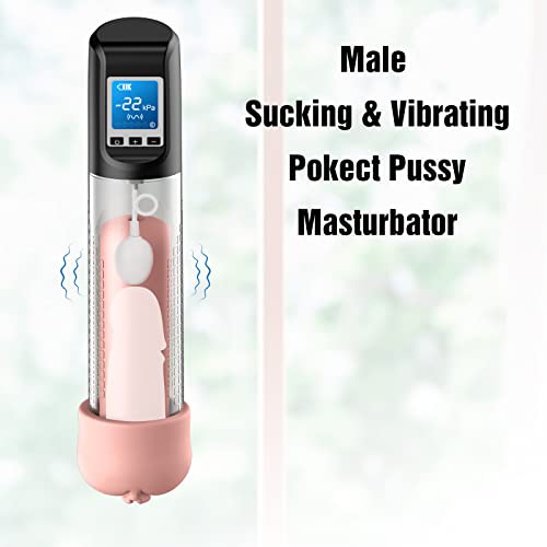 Electric Vacuum Vibrating Penis Pump With Pocket Pussy, 6 Suction & 9 Vibration Intensities, Penis Enlargement Extend Pump With Led Screen, Male Stamina Trainer For Bigger, Stronger Erections #TOP2