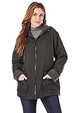 Roaman's Women's Plus Size Hooded Jacket With Fleece Lining Rain Water Repellent - 3X, Black