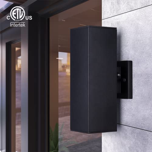 Mirrea Modern Outdoor Porch Light Patio Light In 2 Lights Dusk To Dawn Photocell Sensor With Matte Black Aluminum Rectangular Tube And Tempered Glass Cover Waterproof Wall Sconce 2 Pack #TOP1