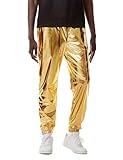 ZEROYAA Mens Metallic Shiny Jogger Sweatpants 70s Disco Hip Pop Party Rock Star Sparkle Trousers Gold Medium
