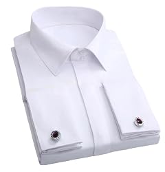 Mens Classic French Cuff Dress Shirt Long Sleeve Button Down Slim Fit Business Formal Tuxedo Shirt