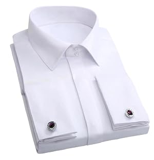 Mens Classic French Cuff Dress Shirt Long Sleeve Button Down Slim Fit Business Formal Tuxedo Shirt
