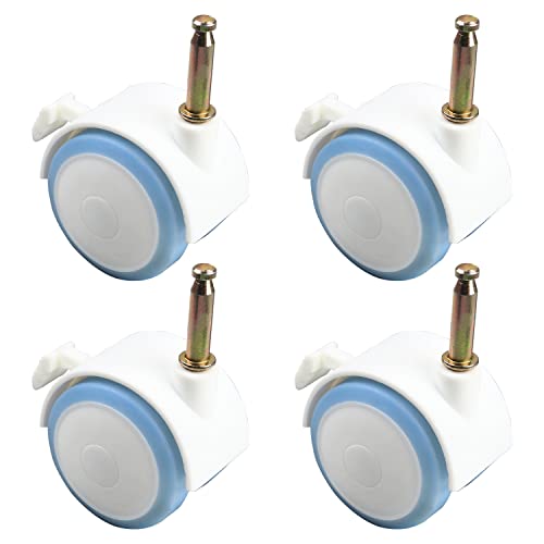 MroMax 1.81 Inch Swivel Caster Wheels Grip Neck Stem Caster Furniture Wheel with Brake, Blue 4pcs