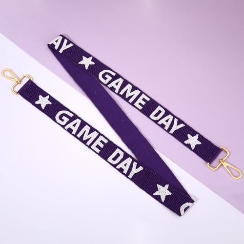 Image of Game Day Replacement Crossbody Wide Shoulder Straps Beaded Game Day Football Sport urse Strap Replacement (Purple White)