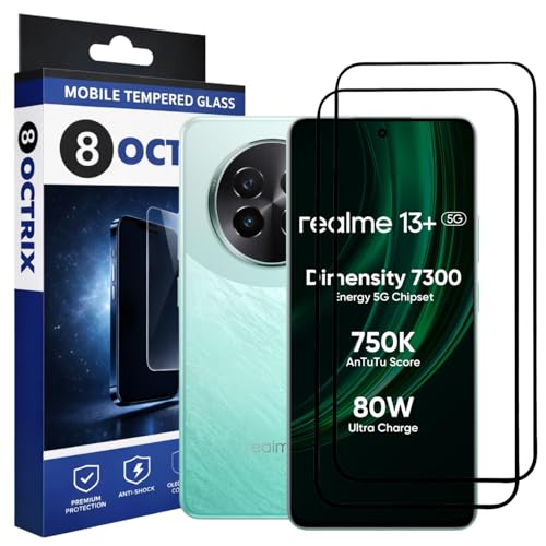 Image of Military-Grade Tempered Glass Screen Protector Compatible for Realme 13+ with Edge to Edge Coverage - Case Friendly, Anti-Scratch & Bubble-Free Installation Kit (Pack Of 2)