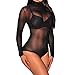 Produktbild LAEMILIA Damen Bodys Rollkragen Langarm Bodysuit Overall Mesh Tops Romper Shirts für Clubwear (M, Schwarz)