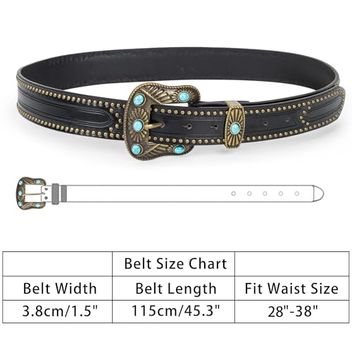 Utaly Vintage Cowgirl-Western-Leather-Belts for Women Adjustable Turquoise-Buckle-Belt West-Cowboy-Belt for Jeans 28“-35”4