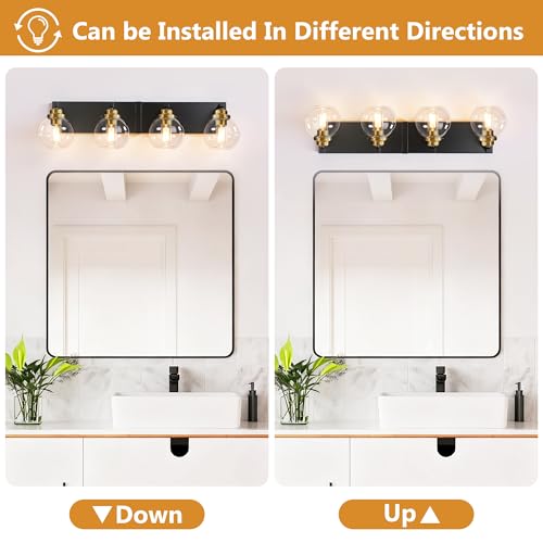 Image of LmnLvn Bathroom Light Fixtures, Farmhouse Black & Gold Metal with Globe