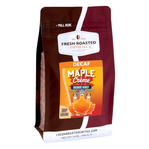 Fresh Roasted Coffee, Decaf Maple Crème Flavored Drip Ground Coffee, Medium Roast, Kosher, 12 oz