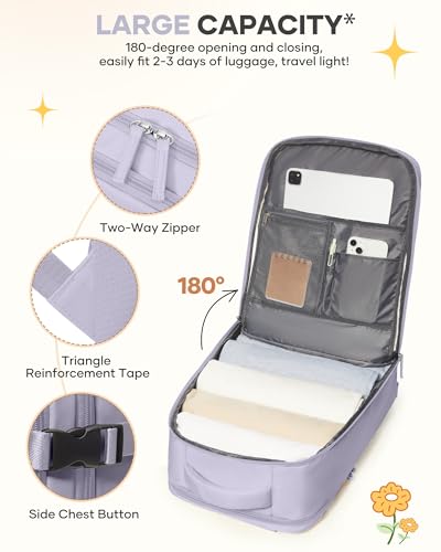 Image of coofay Large Carry On Backpack Flight Approved Personal Item Travel Backpack For Women Airline Approved Waterproof Sports Luggage Backpack Casual Daypack Small Hiking Backpack Purple Backpack