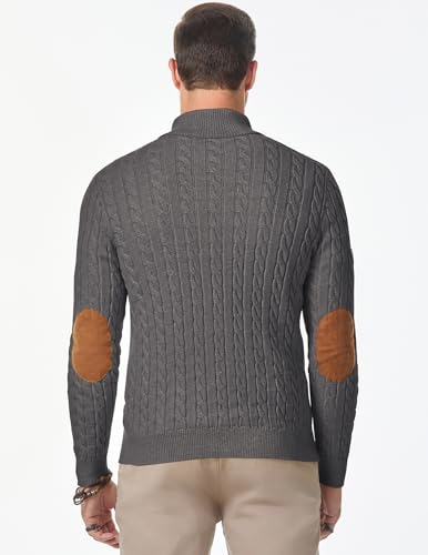 Image of JMIERR Men's Cable Knit Pullover Sweater Casual Long Sleeve Stand Collar Button Knitted Sweaters