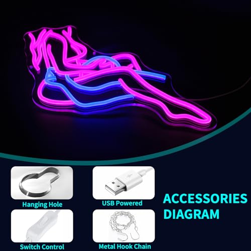 Image of Lady Neon Sign, JGHTURIE Neon Signs for Wall Decor, Pink & Blue Light Up Signs for Room Decor Bar Led Sign for Man Cave, Party, Office, Art Decoration, USB Powered