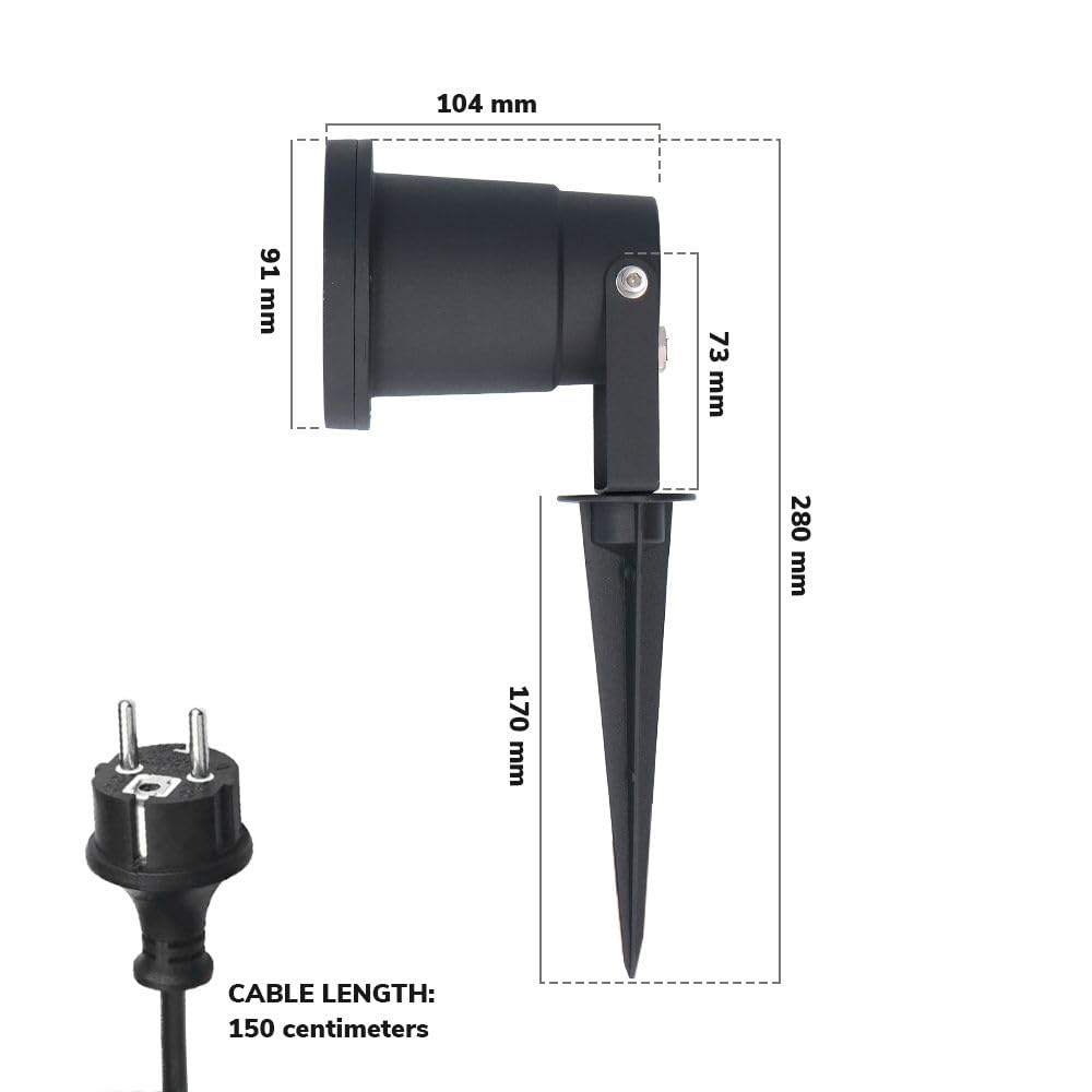 HOFTRONIC 3er Set Sydney - GU10 LED Strahler mit Erdspieß - 1,5M kabel mit Stecker - 4W 450lm - Aluminium Gartenstrahler - IP64 Wasserdicht - Warmweiß Außenlampe für Garten, Terrasse, Wegen