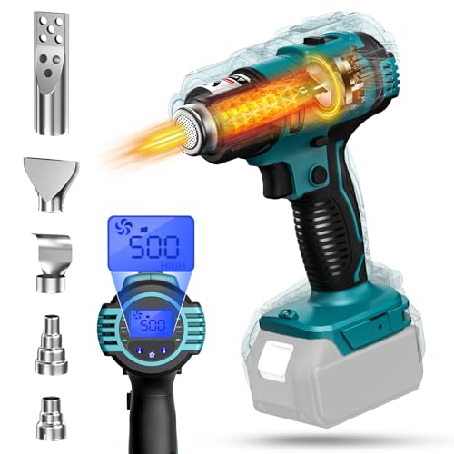 LIVOWALNY Cordless Heat Gun Compatible with Makita 18V Battery: LCD Digital Display - 350W 122℉-1022℉ Adjustable Portable Battery Powered Hot Air Gun for Shrink Tubing Crafts Vinyl Wrap (No Battery)