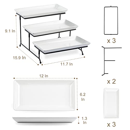 LYEOBOH Tiered Serving Stand and Platters Set, Large Tiered Tray Stand, 3 Tier Serving Tray with Collapsible Sturdier Rack, 12 Inches Tier Serving Platter for Party, Display, Dessert, and Cupcake by LYEOBOH - Image 2