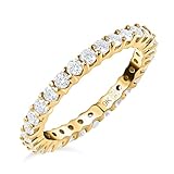 TJC 9ct Yellow Gold Moissanite Eternity Ring for Women Size S Prong Setting